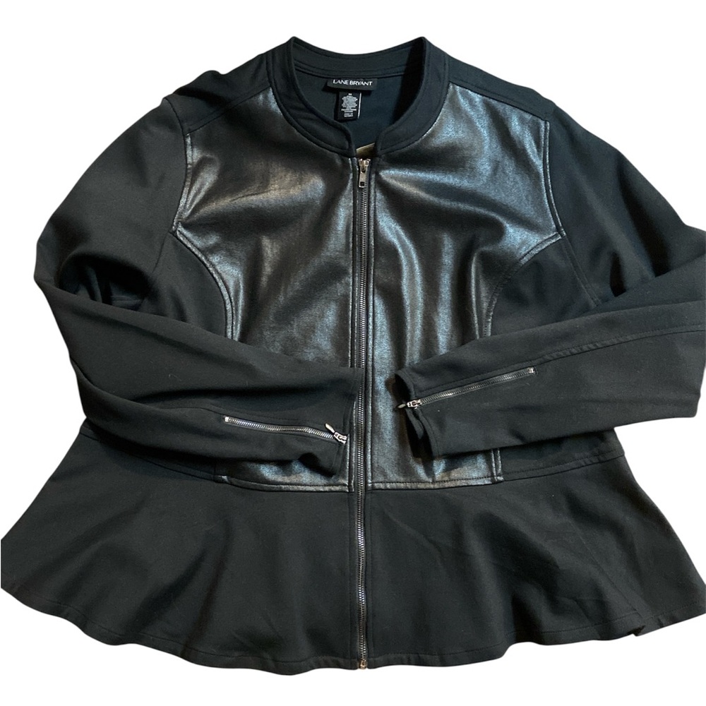 NWT Lane Bryant Moto Jacket sz 26 Peplum Faux Leather Stretch
